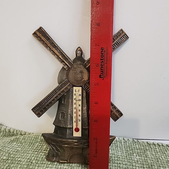 Vintage Metal Windmill Wall Thermometer Aloha Hawaii Pineapple Tropical Decor - Picture 4 of 7